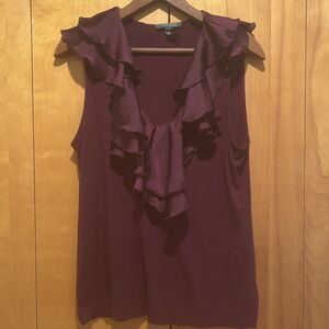 Lauren Ralph‎ Lauren Sleeveless Ruffle Neck Top-Sz XL-Romantic-Edwardian